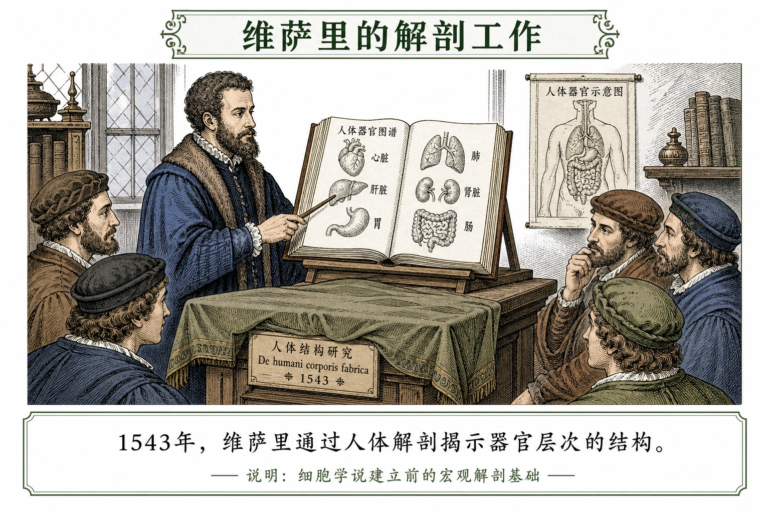 图07：教材科学史源图重绘①——“维萨里的解剖工作”