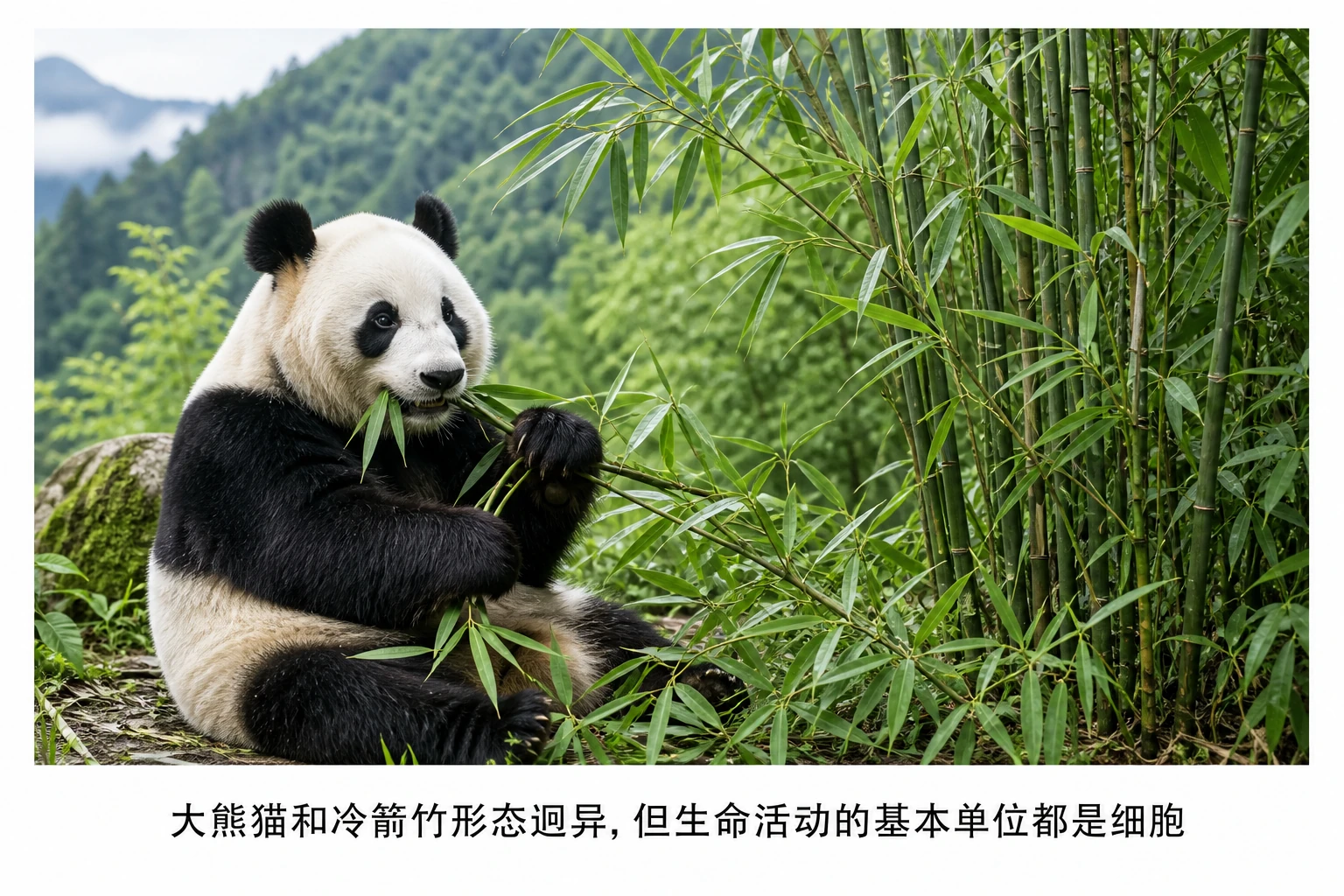 图15：教材“问题探讨”源图重绘——“大熊猫吃冷箭竹”