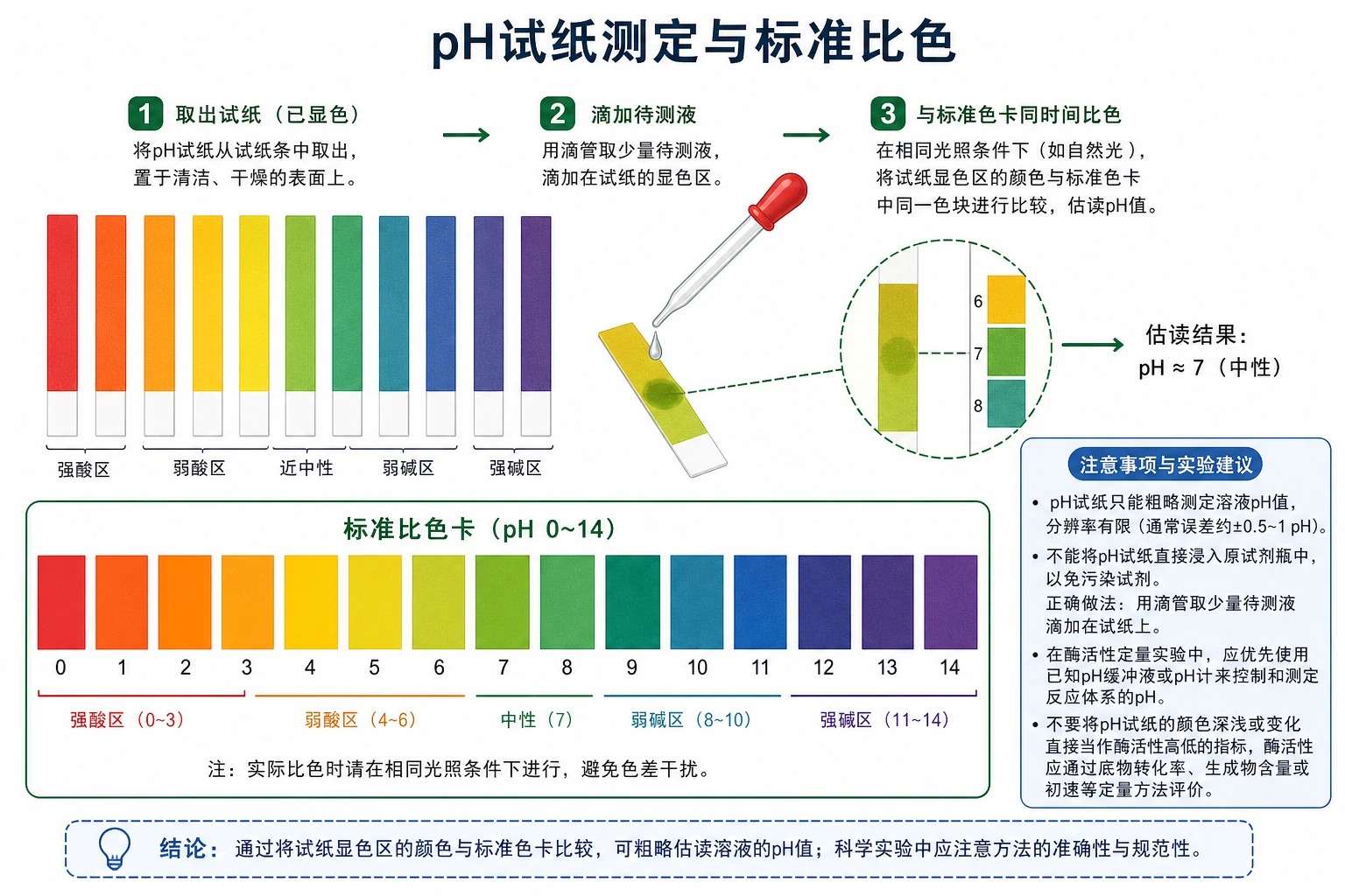 图08：教材“pH试纸及显色反应”源图重绘——“pH试纸测定与标