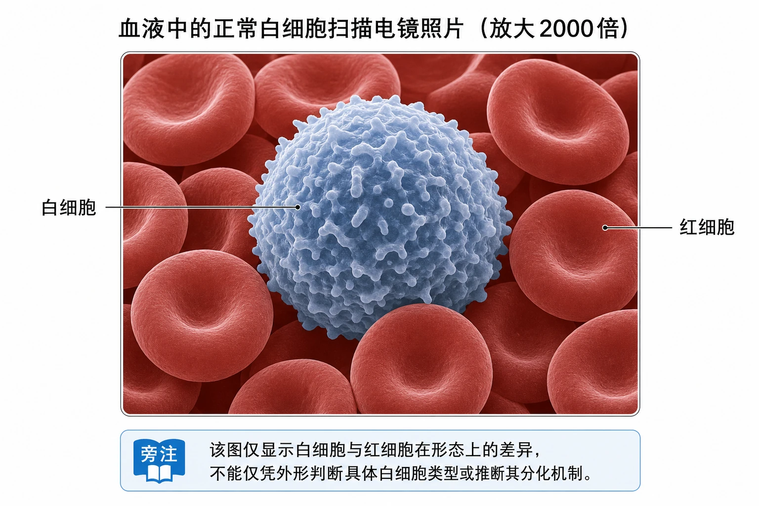 图02:教材“正常白细胞”源图重绘——“血液中的正常白细胞扫描电