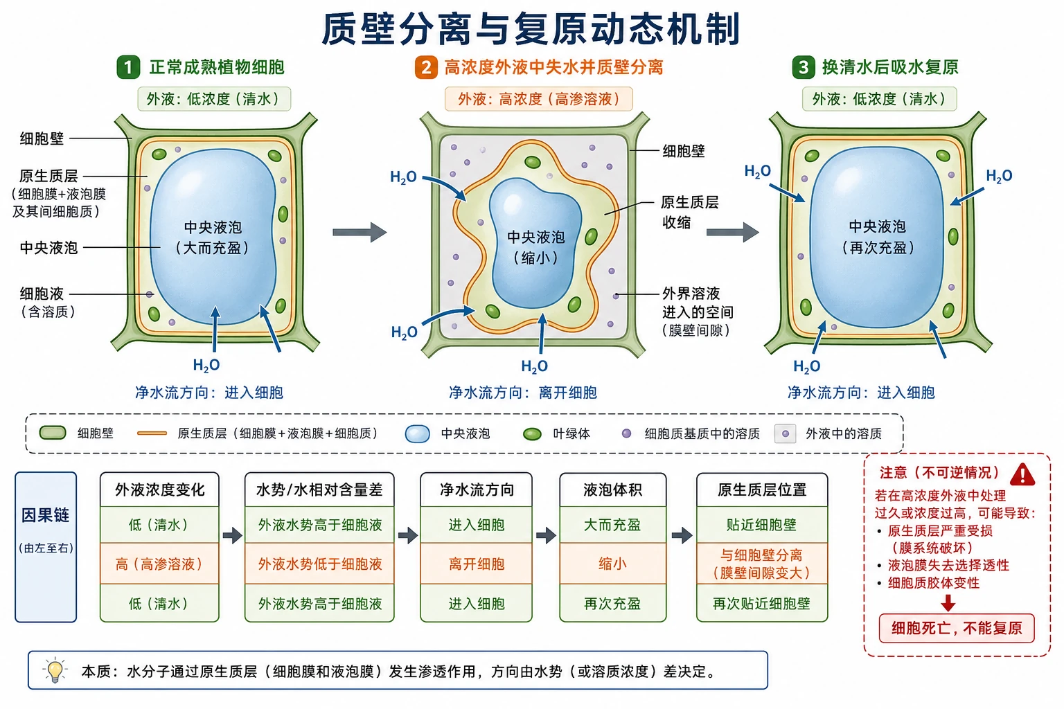 图06:补充知识图(非教材原图)——“质壁分离与复原动态机制”
